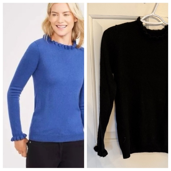 J. McLaughlin Ember Cashmere Ruffle Edge Sweater Black 45129 - Picture 1 of 12